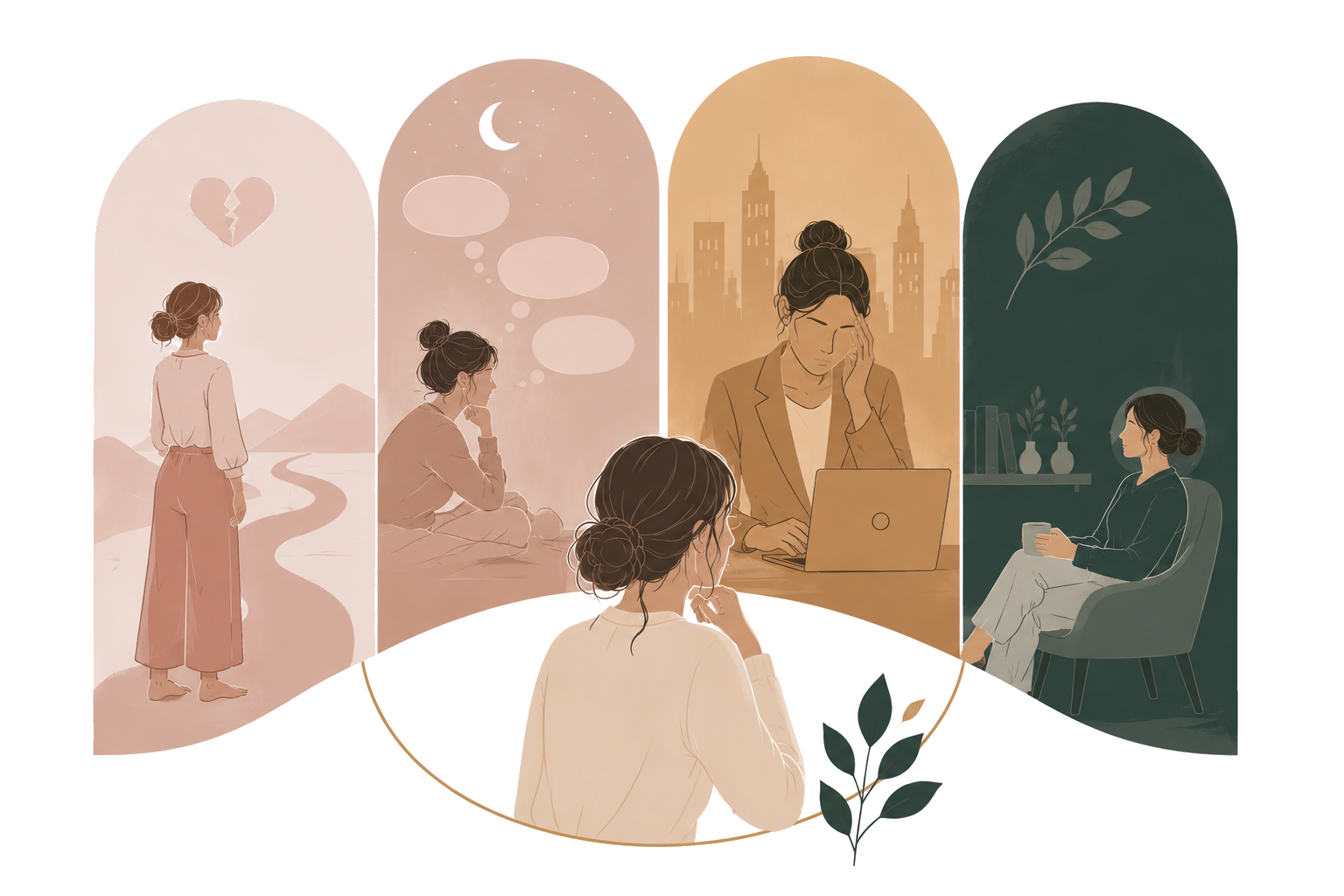 Illustrated journey from feeling stuck to finding steady support
